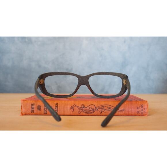Vintage 1960s De Lotto Cat eye Eyeglasses Frame Faux Wood Pin up Italy NOS main image 15